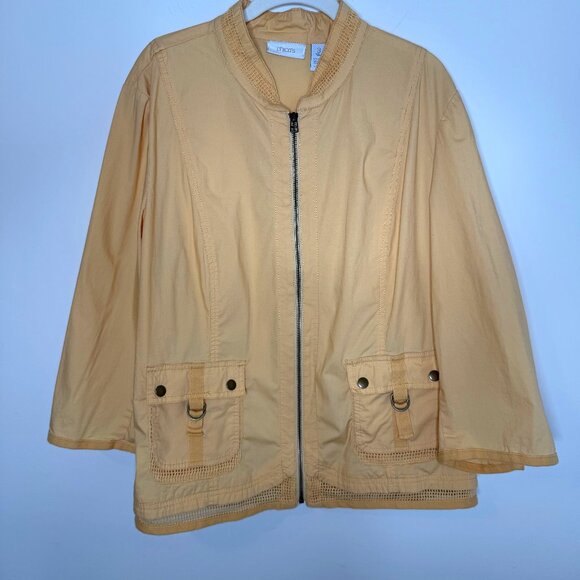 Chico's Pastel Butter Yellow Pocketed‎ Zip Up Jacket with Lattice Trim Size 3 - Picture 1 of 6